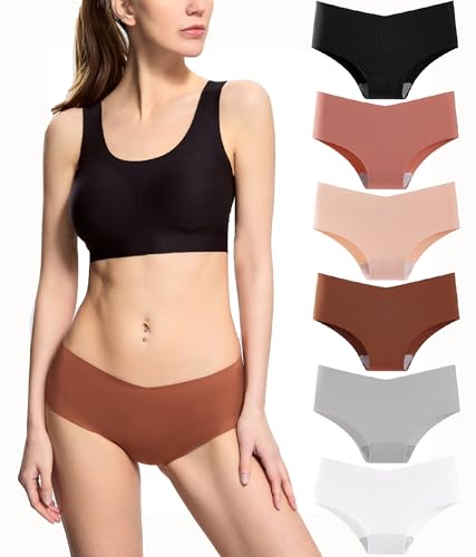 Donppa Unterhosen Damen Nahtlos Seamless Slips Unterwäsche Frauen Mid-Rise Weich Hipster Unsichtbare Stretch Panties 3/6 Pack Mehrfarbig L von Donppa