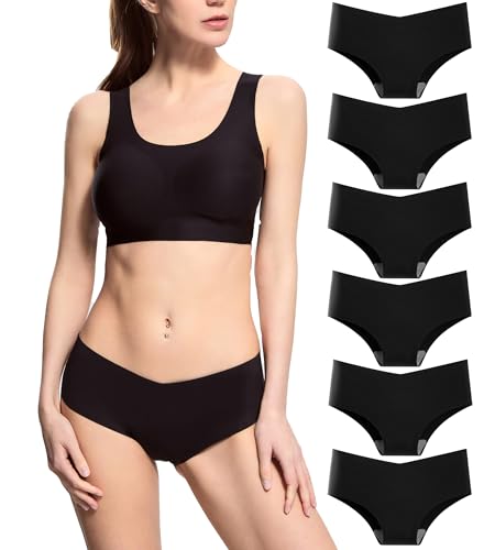 Donppa Unterhosen Damen Nahtlos Seamless Slips Unterwäsche Frauen Mid-Rise Weich Hipster Unsichtbare Stretch Panties 3/6 Pack Schwarz L von Donppa