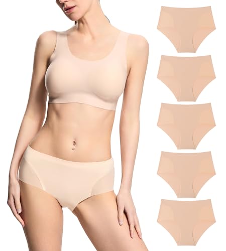 Donppa Unterhosen Damen Seamless Slips Weich Nahtlos Hipster Stretch Atmungsaktiv Mesh Unterwäsche Frauen Mittlere Taille Beige S von Donppa