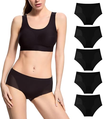 Donppa Unterhosen Damen Seamless Slips Weich Nahtlos Hipster Stretch Atmungsaktiv Mesh Unterwäsche Frauen Mittlere Taille Schwarz L von Donppa