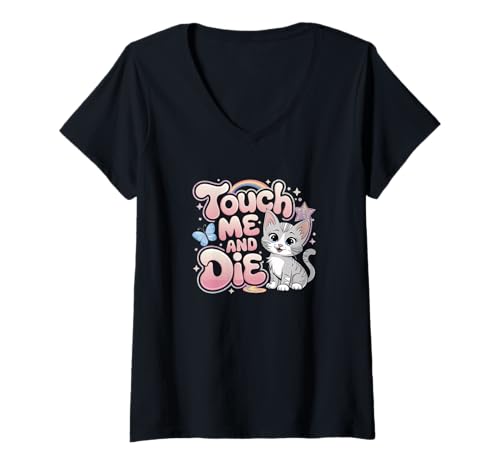 Damen Ironic Cat Edgy Dont Touch Me T-Shirt mit V-Ausschnitt Damen Ironic Cat Edgy Dont Touch Me T-Shirt mit V-Ausschnitt von Dont Touch Me