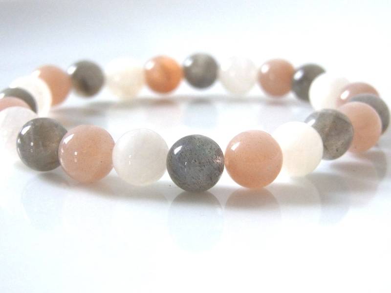 Yingyang - Hochwertiger Sonnenstein, Mondstein Und Labradorit Kristall Heilstein Handmade Stretch Meditation Mala Yoga Armband von DontWorryBeadyHappy