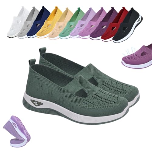 Annelie Schuhe Damen,Weite Orthopädische Slip On Sommerschuhe,Leicht Bequeme Mesh Schuhe Walkingschuhe Sneaker (F,39) von Donubiiu
