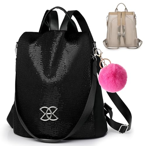 Anti-Theft Large Capacity Backpack, Waterproof Lightweight Crossbody Oxford Cloth Shoulder Bag for Women (Light Black) von Donubiiu