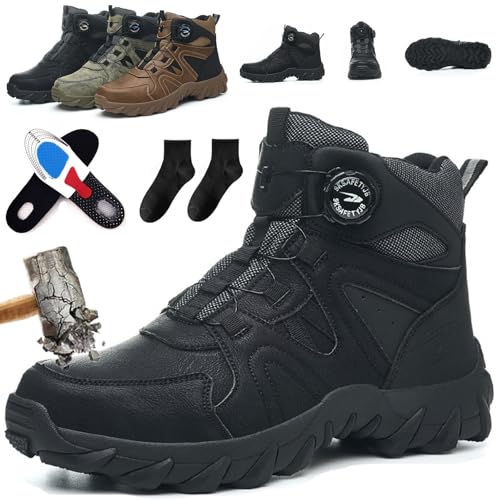 Arbeitsschuhe Herren Sicherheitsstiefel S3 Sicherheitsschuhe Mit Stahlkappe Wasserdicht Hoch Sicherheitsstiefel rutschfest Arbeitsstiefel Drehknopf Leicht Anti-Punktur Anti-Smash Unisex (Schwarz,39) von Donubiiu