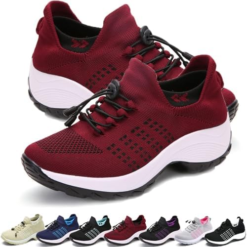 Donubiiu Orthopädische Schuhe, Damen Sneaker, Ultrabequeme, atmungsaktive, Rot, 41 EU von Donubiiu