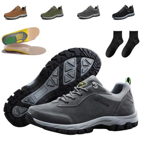 Bodyflexsolutions Orthopädische Wanderschuhe + Einlegesohlen,Outdoor Schuhe Herren, Breite Füße Wasserdicht Hiking Wanderschuhe Kletterschuhe rutschfeste Sommer Bergschuhe Trekkingschuhe (Grau,40) von Donubiiu