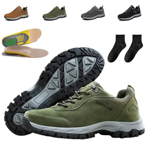 Bodyflexsolutions Orthopädische Wanderschuhe + Einlegesohlen,Outdoor Schuhe Herren, Breite Füße Wasserdicht Hiking Wanderschuhe Kletterschuhe rutschfeste Sommer Bergschuhe Trekkingschuhe (Grün,44) von Donubiiu