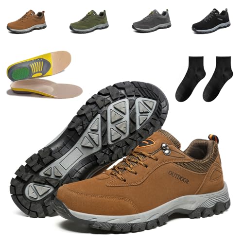 Bodyflexsolutions Orthopädische Wanderschuhe + Einlegesohlen,Outdoor Schuhe Herren, Breite Füße Wasserdicht Hiking Wanderschuhe Kletterschuhe rutschfeste Sommer Bergschuhe Trekkingschuhe (Braun,43) von Donubiiu