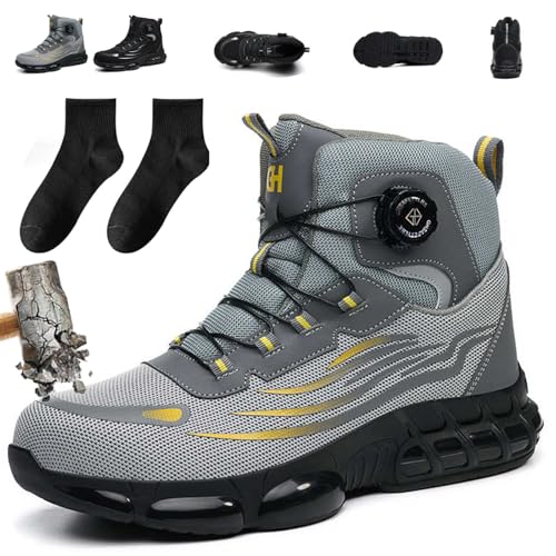 Clickrs Odin S3 Pro:Maximaler Schutz,Komfort & Ausdauer in jedem Einsatz,Sportliche Sicherheitsschuhe Leichte Sicherheitsschuhe mit Stahlkappe und Rutschfester Gummisohle,atmungsaktive (Grau,47) von Donubiiu