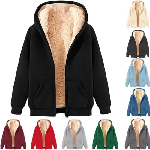 Damen Fleecejacke mit Kapuze Winterjacke Warm ReißVerschluss Jacke Wollmantel Einfarbige Bekleidung Übergangsjacke Drucken Funktionsjacke Langarm Reißverschluss Plüschjacke HoodieGrößen (A,L) von Donubiiu