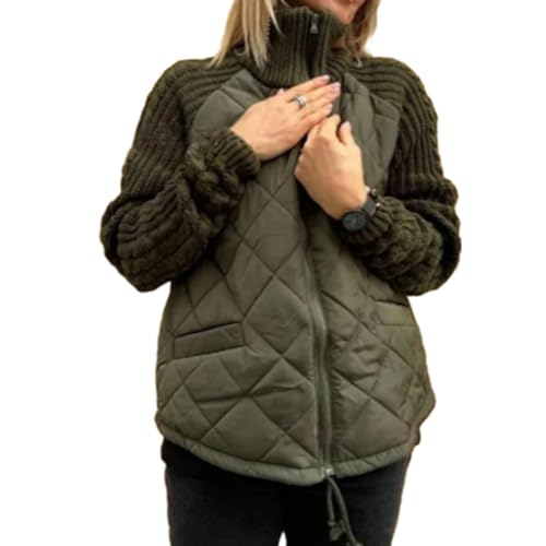 Damen Strick Patchwork Puffy Jacke,2024 NeuePatchwork Jacket for Women,Women's Knit Patchwork Puffy Jacket (Dark Green,3XL) von Donubiiu