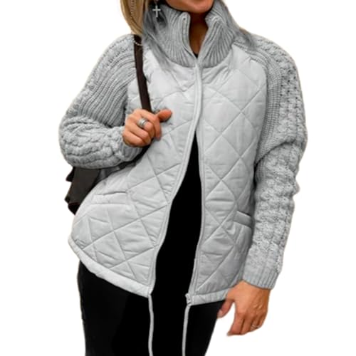 Damen Strick Patchwork Puffy Jacke,2024 NeuePatchwork Jacket for Women,Women's Knit Patchwork Puffy Jacket (Gray,XL) von Donubiiu