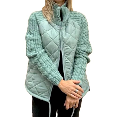 Damen Strick Patchwork Puffy Jacke,2024 NeuePatchwork Jacket for Women,Women's Knit Patchwork Puffy Jacket (Light Green,XL) von Donubiiu
