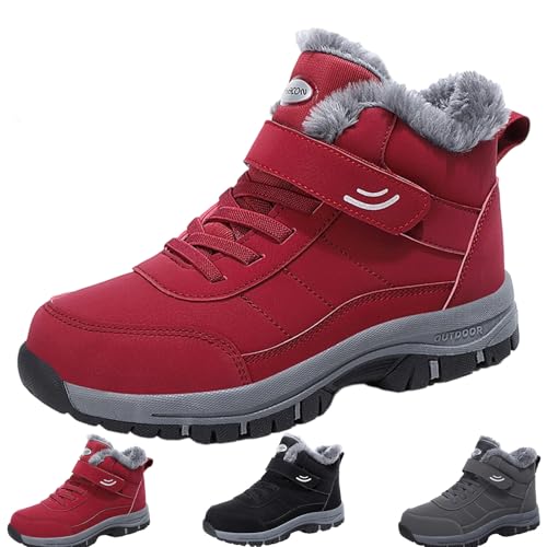 Donubiiu 2025 Neue Warm Comfort Boots, Ergonomische Stiefel, Klettverschluss, Geräumiger Zehen- und Fersenbereich, Rutschfeste Stiefel, Schneestiefel, Damenstiefel, Recovery Boots (Rot, 40) von Donubiiu