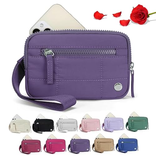 Donubiiu Convely Essential Wristlet,Convely Wristlet,Wristlet Wallets for Women with 3 Zipper Purse, Nylon Quilted Wallet, Small Wristlet Pouch (Dark Purple) von Donubiiu