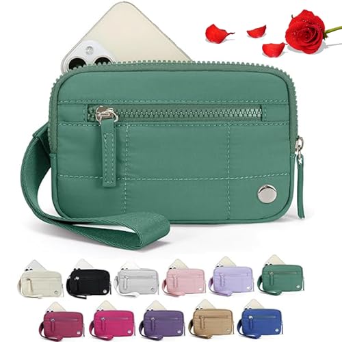 Donubiiu Convely Essential Wristlet,Convely Wristlet,Wristlet Wallets for Women with 3 Zipper Purse, Nylon Quilted Wallet, Small Wristlet Pouch (Green) von Donubiiu