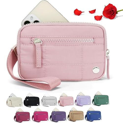 Donubiiu Convely Essential Wristlet,Convely Wristlet,Wristlet Wallets for Women with 3 Zipper Purse, Nylon Quilted Wallet, Small Wristlet Pouch (Pink) von Donubiiu