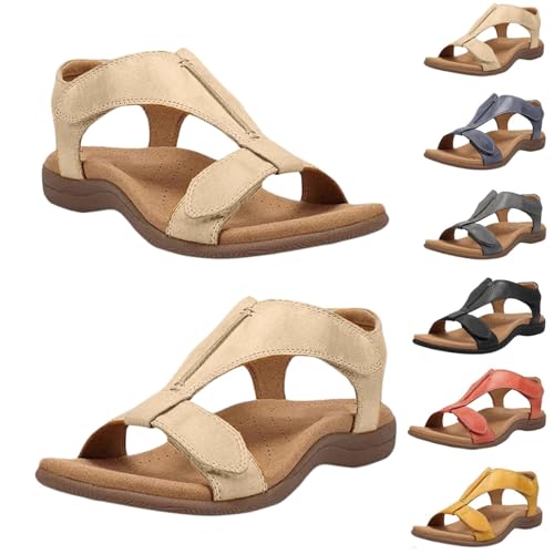 Donubiiu Hautverstellbare orthopädische Sandalen,Rinah Orthopädische Ledersandalen,Orthosun Sandalen Damen Orthopädischer Komfort (Beige,42) von Donubiiu