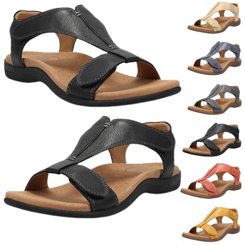 Donubiiu Hautverstellbare orthopädische Sandalen,Rinah Orthopädische Ledersandalen,Orthosun Sandalen Damen Orthopädischer Komfort (Schwarz,42) von Donubiiu