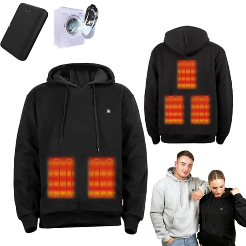 Donubiiu HeatHoody, Heathoody - Beheizbarer Hoodie,Heathoody - Beheizbarer Kapuzenpulli Unisex, HeatHoody - 3 Heat Levels - The Original (Schwarz – mit Powerbank,5XL) von Donubiiu