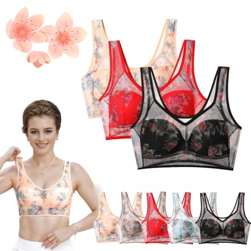 Donubiiu Kühlender Komfort-BH Aus Eisseide Und Spitze, Kühlender Komfort-BH Aus Eisseide Mit Spitze, Miracharm-BHS, Ultradünner Eisseiden-BH (3PCS-B,4XL) von Donubiiu