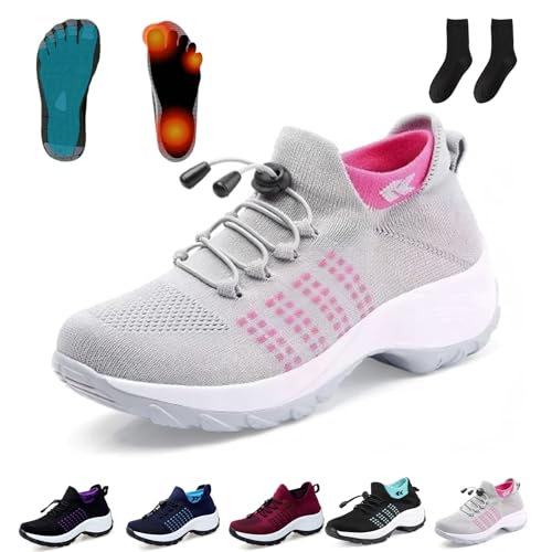 Donubiiu Orthofit, Orthofit Schuhe Damen, Ergonomische Schmerzlindernde Komfort-Schuhe FüR Damen, Atmungsaktiv rutschfest Bergexperten OrthopäDische Sneaker (Grau-Rosa,36) von Donubiiu