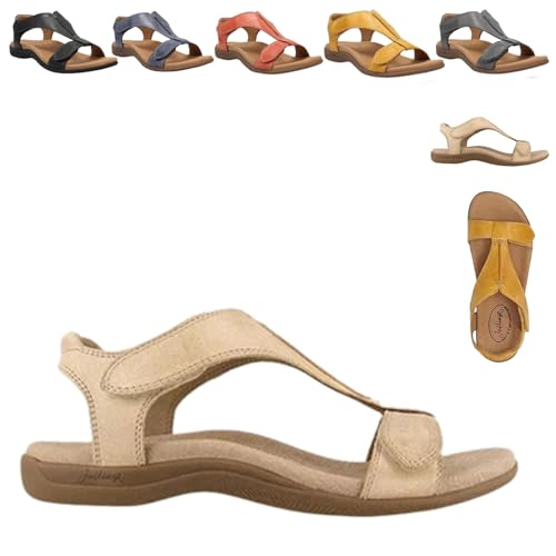 Donubiiu Rinah OrthopäDische Ledersandalen,Orthosun Sandalen Damen,Hochwertige Materialien Und Langlebiger Gummisohle,Bequeme Retro (Beige,39) von Donubiiu