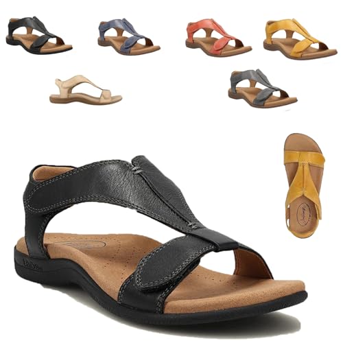 Donubiiu Rinah OrthopäDische Ledersandalen,Orthosun Sandalen Damen,Hochwertige Materialien Und Langlebiger Gummisohle,Bequeme Retro (Schwarz,37) von Donubiiu