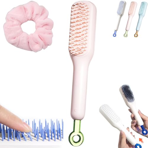 Donubiiu Self-Cleaning Anti-Static Massage Comb, One-pull Clean Massage Comb, Scalable Rotate Lifting Self Cleaning Hairbrush Hair Styling Tools for Women (pink) von Donubiiu