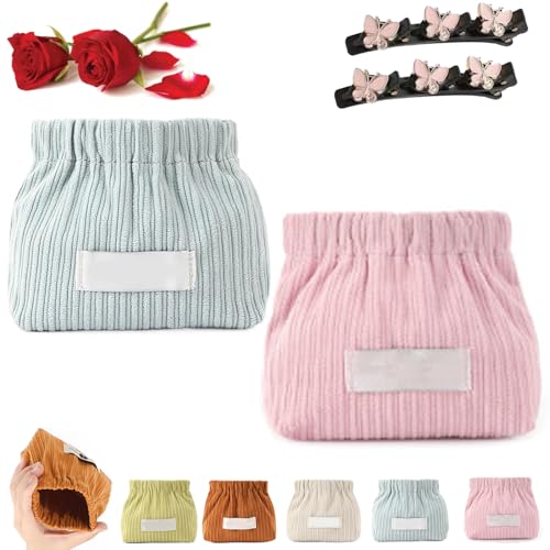 Donubiiu Shrapnel Portable Pouch, Corduroy Popper Organizer-Corduroy Elastic Hair Tie Organizer, Popper Organizer for Purse, Corduroy Elastic Pouch, Corduroy Pouch Storage Bag (2pcs A) von Donubiiu