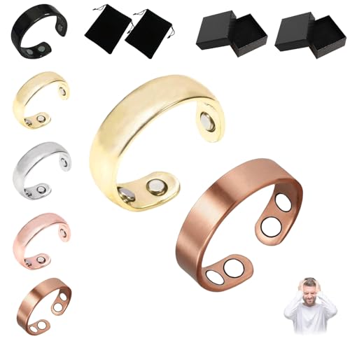 Donubiiu Sömni Ring,Sömni Ring Damen Wechseljahre Original,Natürlich Einstellbar Sömni Magnetring für Männer und Frauen Entspannung, Schlafhilfe Müdigkeitsreduktion (2PCS,Gold, Kupfer) von Donubiiu