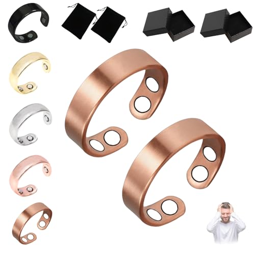 Donubiiu Sömni Ring,Sömni Ring Damen Wechseljahre Original,Natürlich Einstellbar Sömni Magnetring für Männer und Frauen Entspannung, Schlafhilfe Müdigkeitsreduktion (2PCS,Kupfer) von Donubiiu