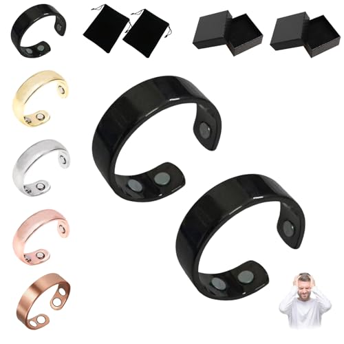 Donubiiu Sömni Ring,Sömni Ring Damen Wechseljahre Original,Natürlich Einstellbar Sömni Magnetring für Männer und Frauen Entspannung, Schlafhilfe Müdigkeitsreduktion (2PCS,Schwarz) von Donubiiu