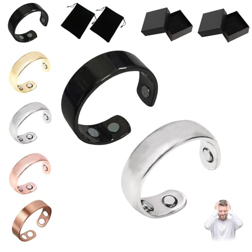 Donubiiu Sömni Ring,Sömni Ring Damen Wechseljahre Original,Natürlich Einstellbar Sömni Magnetring für Männer und Frauen Entspannung, Schlafhilfe Müdigkeitsreduktion (2PCS,Schwarz, Silber) von Donubiiu