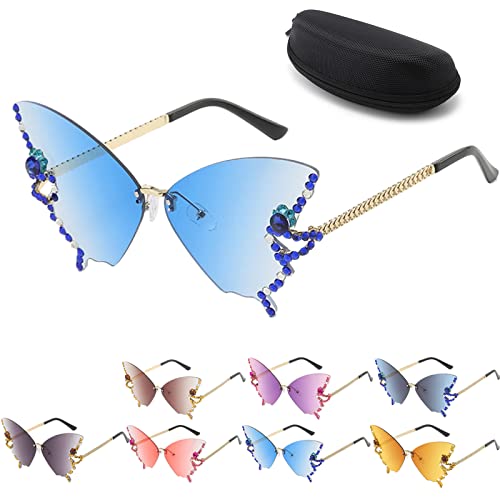 Donubiiu Sonnenbrille mit Schmetterlingsdiamanten, Gradient Color Butterfly Sunglasses, Diamond Butterfly Sunglasses, 2023 Trend Butterfly Sunglasses (Blue) von Donubiiu