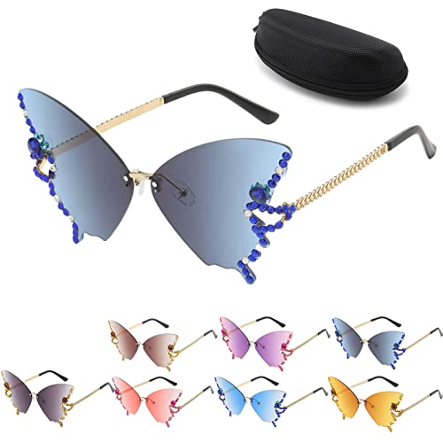 Donubiiu Sonnenbrille mit Schmetterlingsdiamanten, Gradient Color Butterfly Sunglasses, Diamond Butterfly Sunglasses, 2023 Trend Butterfly Sunglasses (Blue-Gray) von Donubiiu