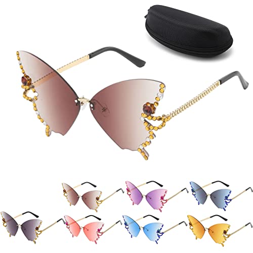 Donubiiu Sonnenbrille mit Schmetterlingsdiamanten, Gradient Color Butterfly Sunglasses, Diamond Butterfly Sunglasses, 2023 Trend Butterfly Sunglasses (Brown) von Donubiiu