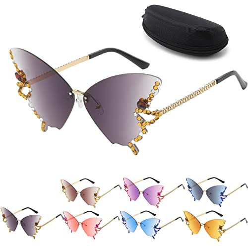 Donubiiu Sonnenbrille mit Schmetterlingsdiamanten, Gradient Color Butterfly Sunglasses, Diamond Butterfly Sunglasses, 2023 Trend Butterfly Sunglasses (Gray) von Donubiiu