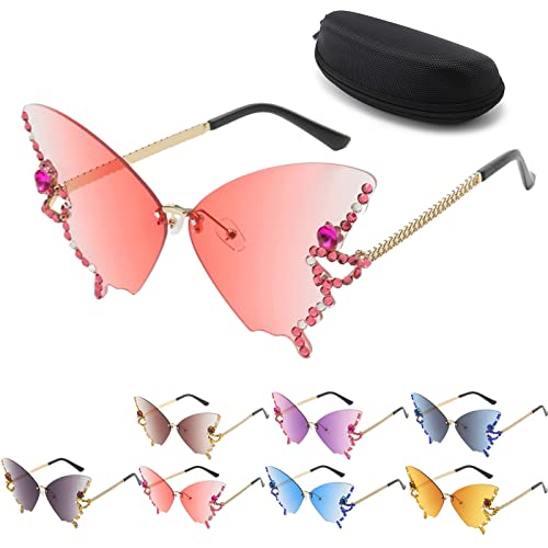 Donubiiu Sonnenbrille mit Schmetterlingsdiamanten, Gradient Color Butterfly Sunglasses, Diamond Butterfly Sunglasses, 2023 Trend Butterfly Sunglasses (Pink) von Donubiiu