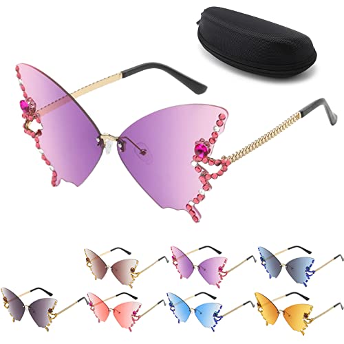 Donubiiu Sonnenbrille mit Schmetterlingsdiamanten, Gradient Color Butterfly Sunglasses, Diamond Butterfly Sunglasses, 2023 Trend Butterfly Sunglasses (Purple) von Donubiiu