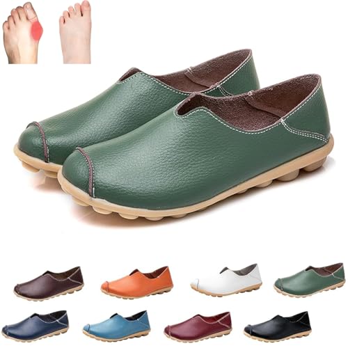 Donubiiu Zentiv orthopädische Schuhe Damen, Orthobounce Orthopädische Schuhe, Rindsleder rutschfeste Leder Loafers Damen (Grün,40) von Donubiiu
