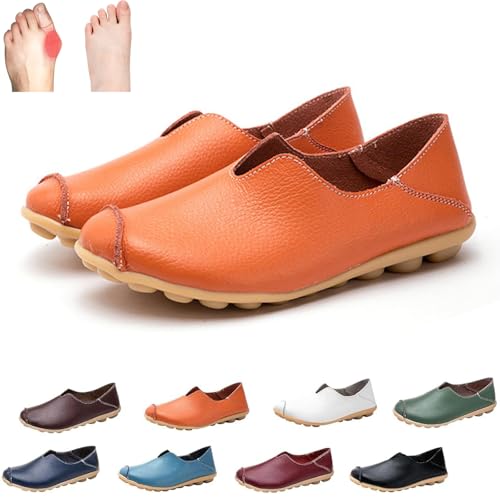 Donubiiu Zentiv orthopädische Schuhe Damen, Orthobounce Orthopädische Schuhe, Rindsleder rutschfeste Leder Loafers Damen (Orange,42) von Donubiiu