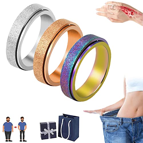 Frostaly Potassium Ion Spinning Ring, Frostaly Potassiumion Spinning Ring, Potassium Ion Spinni Ring, Fidget Ring for Anxiety Colorful Stainless Steel Rings for Men Women (3PCS-A,12) von Donubiiu