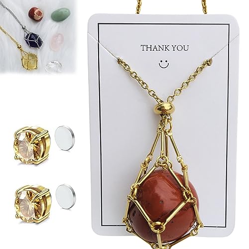 Glänzende Kristallstein Halskette, Kolibrin Glänzende Kristallstein Halskette, 2023 Crystal Stone Holder Necklace (E,Gold) von Donubiiu
