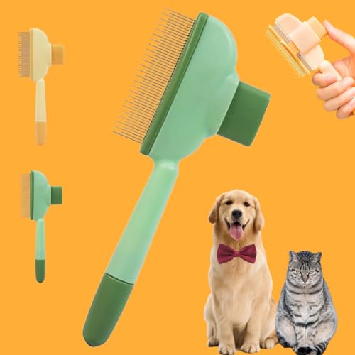 Self-Cleaning Pet Flea Comb Grooming Brush, Flohkamm FüR Katze Und Hund Mit AuslöSeknopf, Ein-Knopf-Reinigung Haustier Fellpflege BüRste, füR Lang- Und Kurzhaarpflege (Grün) von Donubiiu