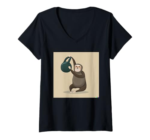 Damen Fitnessstudio im Retro-Design mit Kugelhanteltraining T-Shirt mit V-Ausschnitt von Donut Kettlebell Design