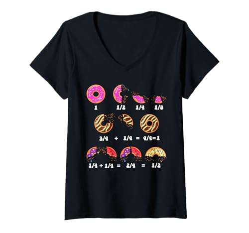 Damen Mathe-Tag Kostüm Idee Kinder Lehrer Donut Bruch Mathematik T-Shirt mit V-Ausschnitt von Donut Math Fractions for Math Teachers Funny Math