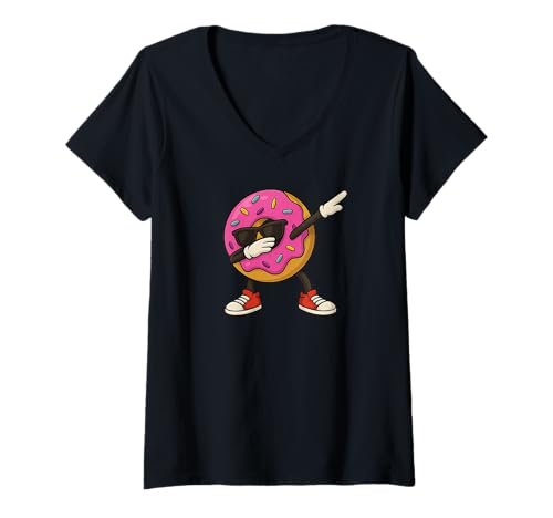 Damen Netter Donut tupfen T-Shirt mit V-Ausschnitt von Donut Squad Unordentliches Brötchen