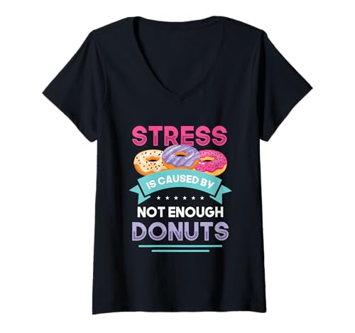 Damen Donut Stress Lustiges Motivation Schule Lehrer Shirt T-Shirt mit V-Ausschnitt von Donut Stress Food Humor Teacher Student